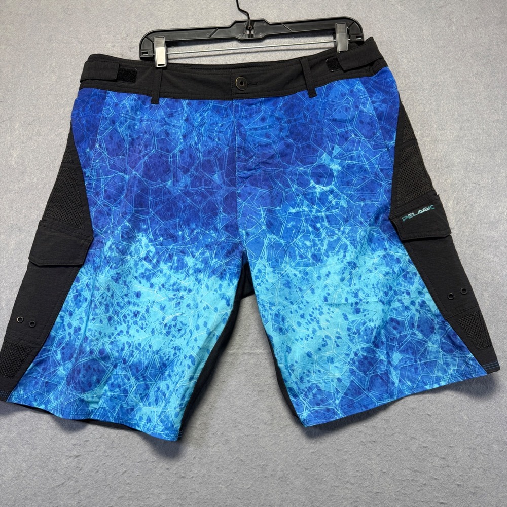 Pelagic FX-Pro Tactical Fishing Shorts Mens 36x10 Blue Black Geometric Cargo